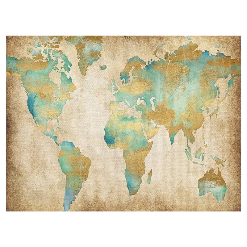 Golden World Map by Willowbrook Fine Art Canvas Art Print
