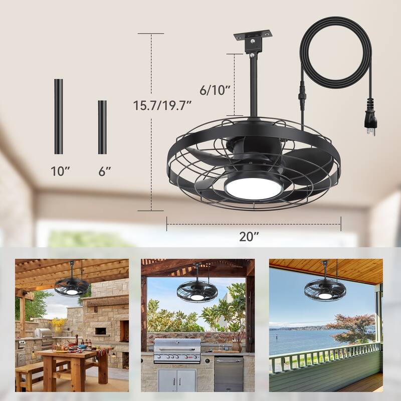 18.9-inch Flush Mount Caged Ceiling Fan with Light and Remote (7-Blade)