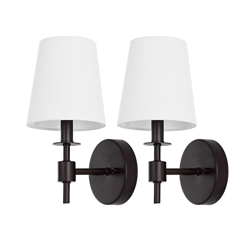 SAFAVIEH Lighting Dalany 7-inch Fabric Shade Wall Sconce with Bulbs (Set of 2) - 7 in. W x 5.5 in. D x 11 in. H