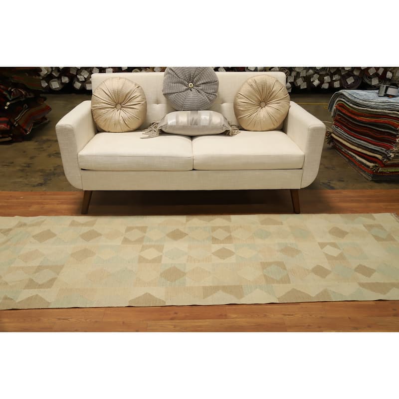 Hand Woven Oriental 100% Wool Carpet Southwestern Modern Multi-Colored Kilim Runner Rug - 8' 8'' X 3' 0''