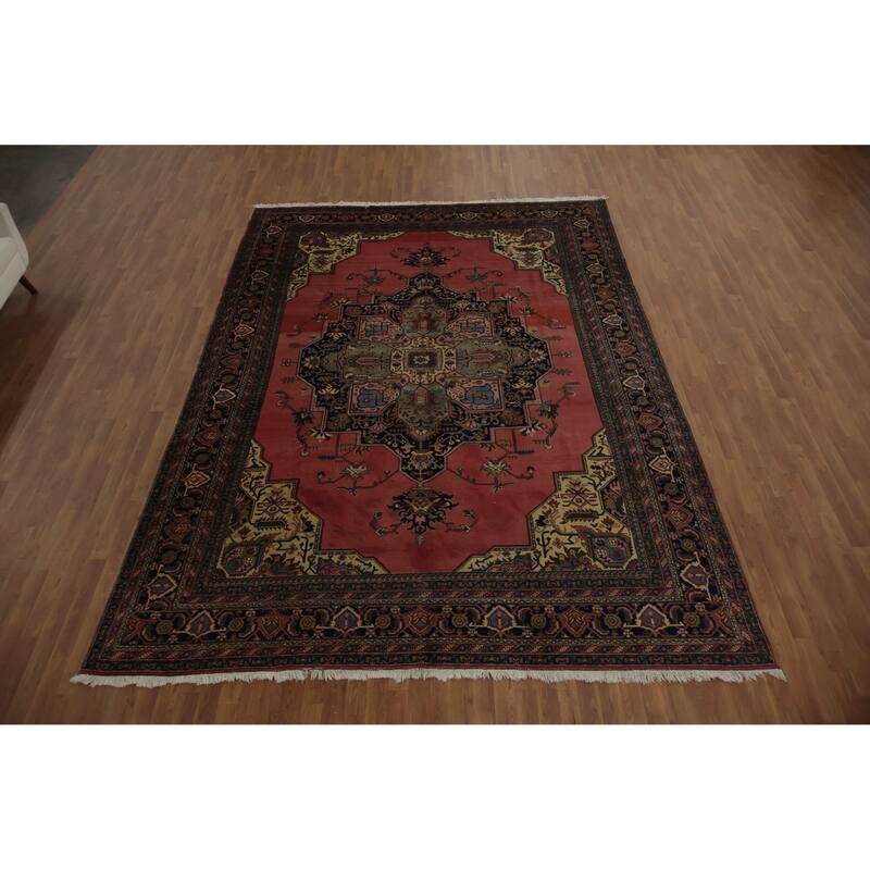 Hand Knotted Oriental 100% Wool Carpet Traditional Medallion Pink Heriz Area Rug - 12' 8'' X 9' 1''