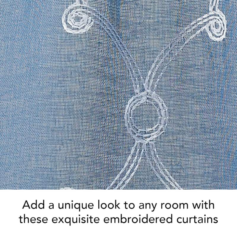 Creative Home Ideas Selena Embroidered Sheer Rod Pocket Window Curtain Panel Pair with Tiebacks