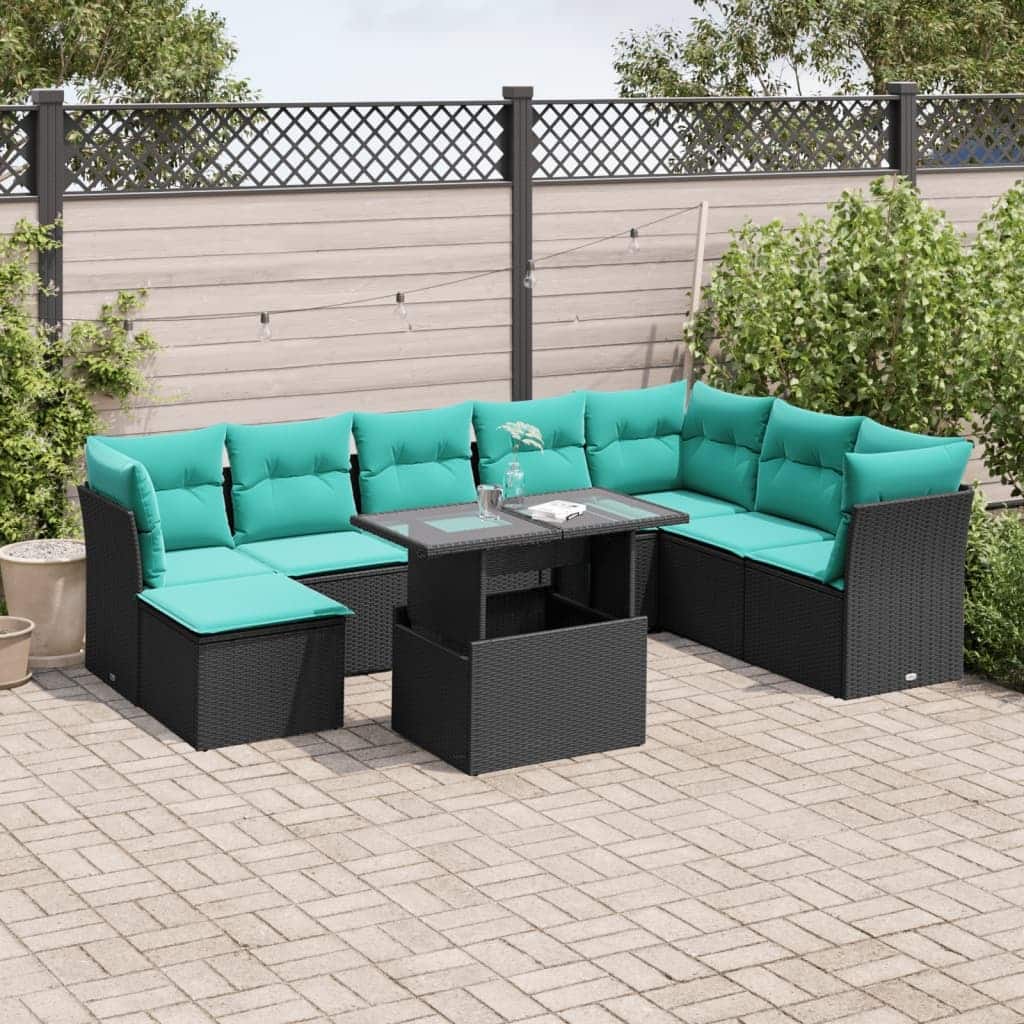 vidaXL Patio Sofa Set with Cushions Modular Outdoor Seating 9 Piece Poly Rattan - 24.4 x 24.4 x 27.2
