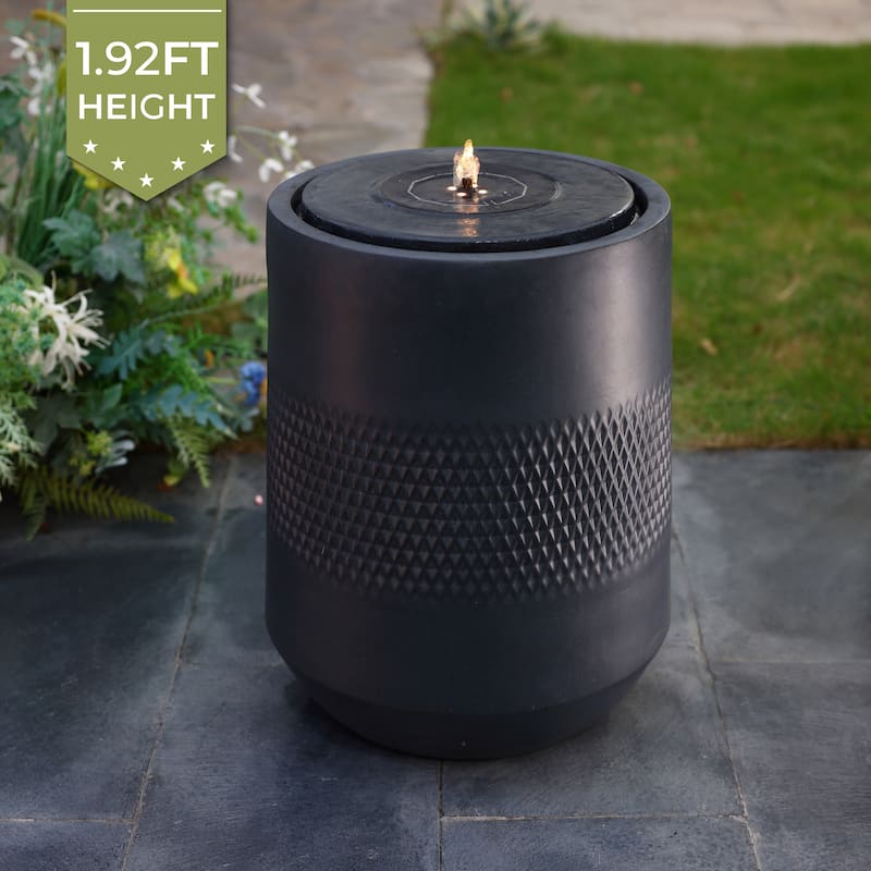 Dark Gray Resin Round Bubbler 23" Tall Outdoor Fountain with Lights, Solar Powered