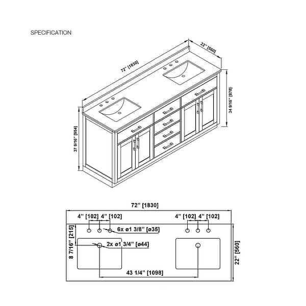 dimension image slide 9 of 14, OVE Bailey Bathroom Vanity with Power Bar