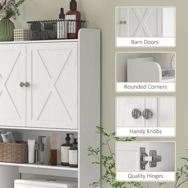 MDF Farmhouse Over Toilet Cabinet with Barn Doors and Adjustable Shelf - 32.1" W x 7.7" D x 67.7" H