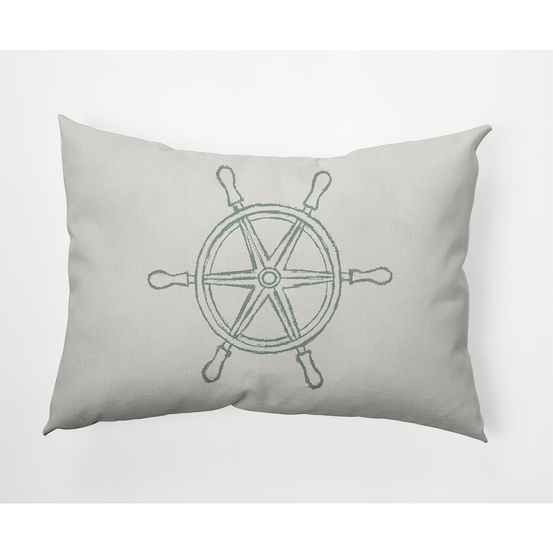 Large Ship Wheel Nautical Decorative Indoor Pillow - Sage - 14" x 20"