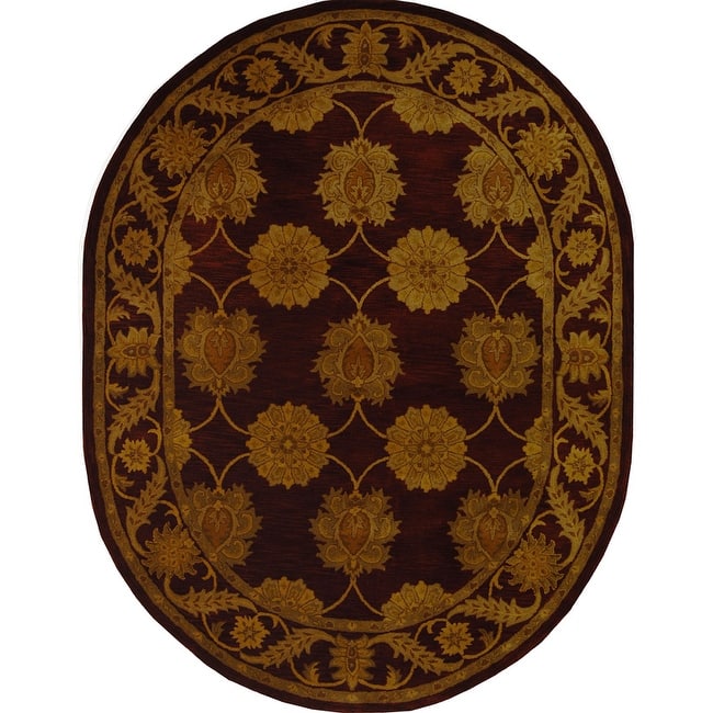 SAFAVIEH Handmade Heritage Lehte Traditional Oriental Wool Rug - 7'6" x 9'6" Oval - Maroon