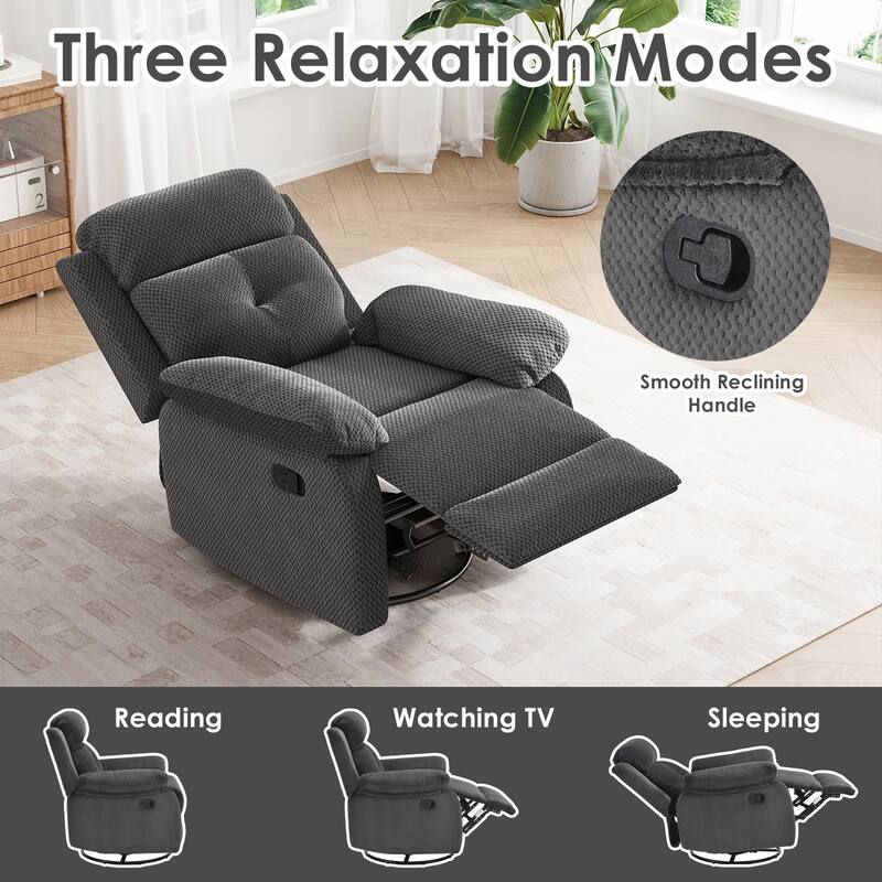 Recliner Chair with 360° Swivel, Soft Cushion Seat Rocker Accent Chair, Lounge Chaise Chair with Footrest