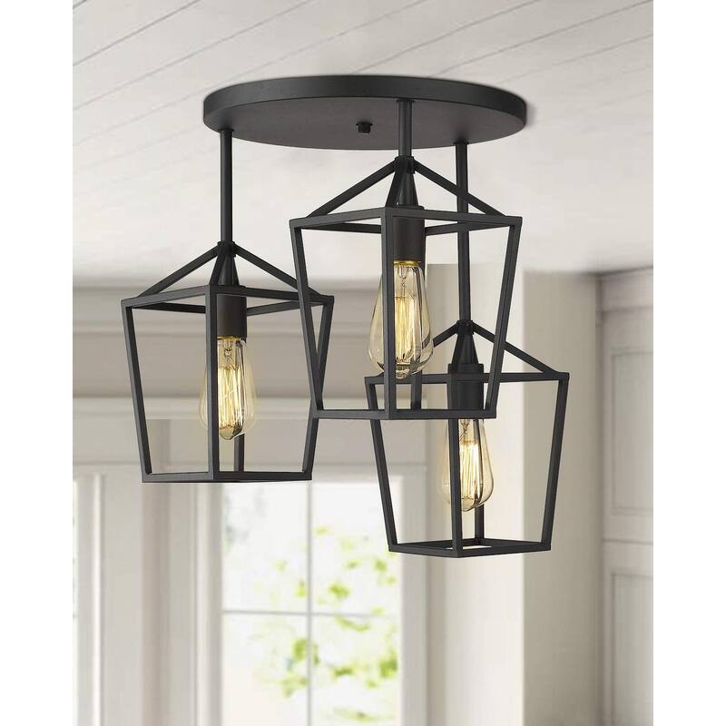 Black Metal 12.9" Caged Semi Flush Mount Ceiling Lighting
