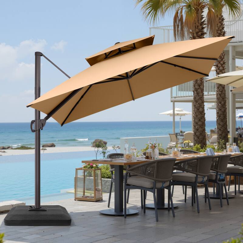 VredHom Double Top 10x10 FT Square Patio Cantilever Umbrella with Weight Base
