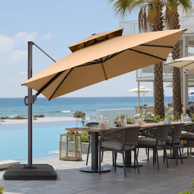 VredHom Double Top 10x10 FT Square Patio Cantilever Umbrella with Weight Base