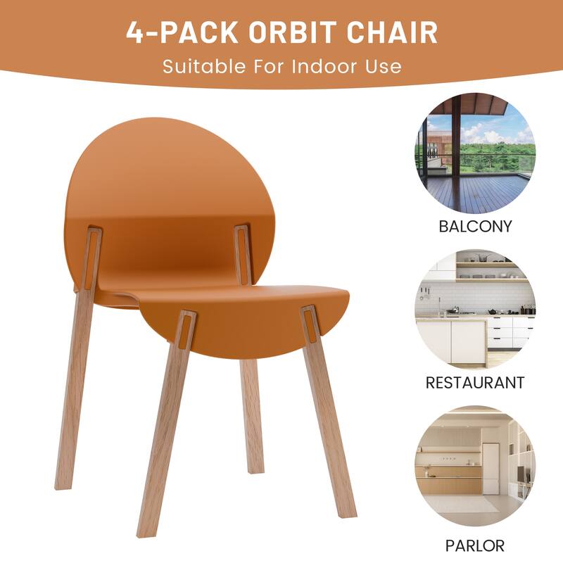 Orange Dining Chair Coffee Chair Club Chair with Wood Legs, Kitchen Chair Leisure Chair Reception Chair Set of 4