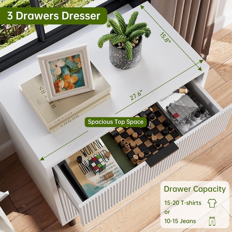 3/5/6 Drawer Fluted Dresser for Bedroom, Modern Wide Chest of Drawers with Metal Legs