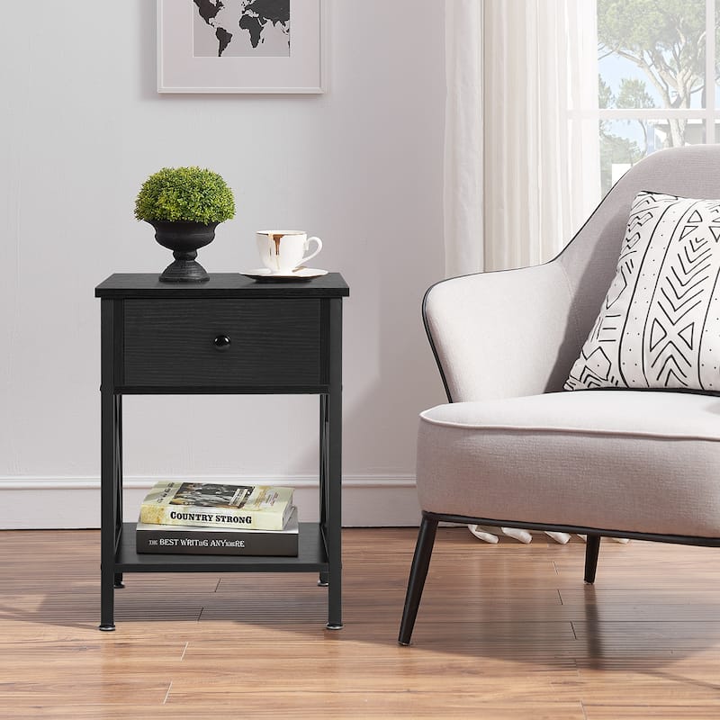 VECELO Modern Nightstand/End Table with Drawer and Open Shelf