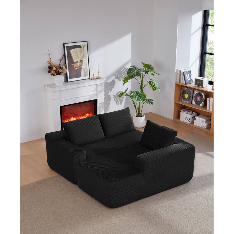 L-Shaped Modular Sectional Sofa with Chaise Lounge, Corduroy Upholstered Boneless Cloud Couch, Full Compressed Deep Seat Sofa