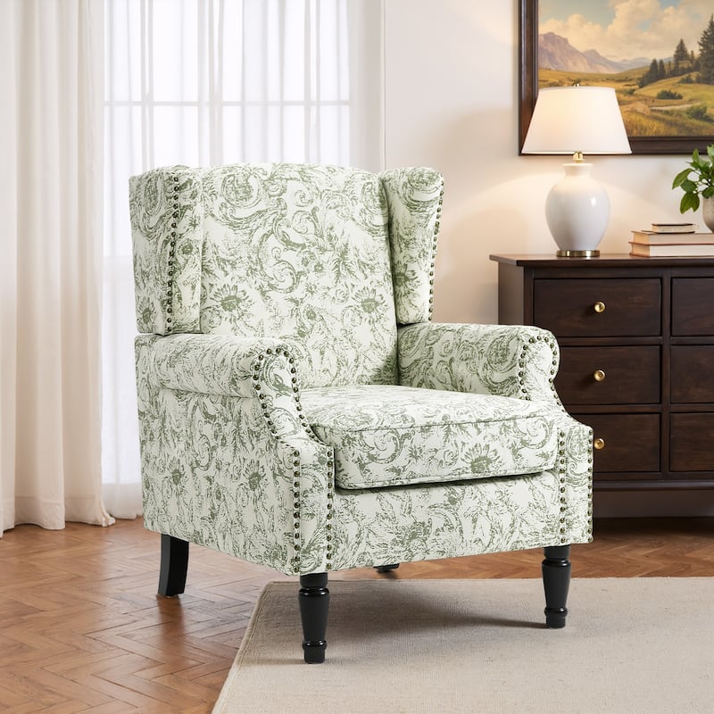 Wingback Accent Chair Nailhead Trim Living Room Reading Chair - Rococo Green