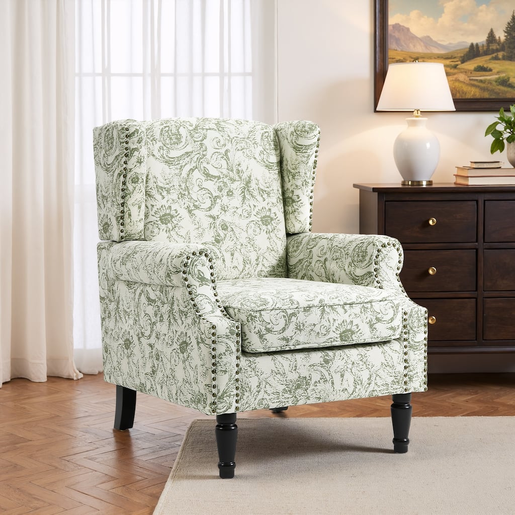 Wingback Accent Chair Nailhead Trim Living Room Reading Chair
