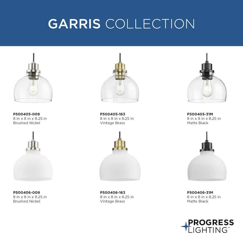 Garris Collection One-Light Matte Black Etched Opal Glass Transitional Mini-Pendant - 8 in x 8 in x 8.25 in