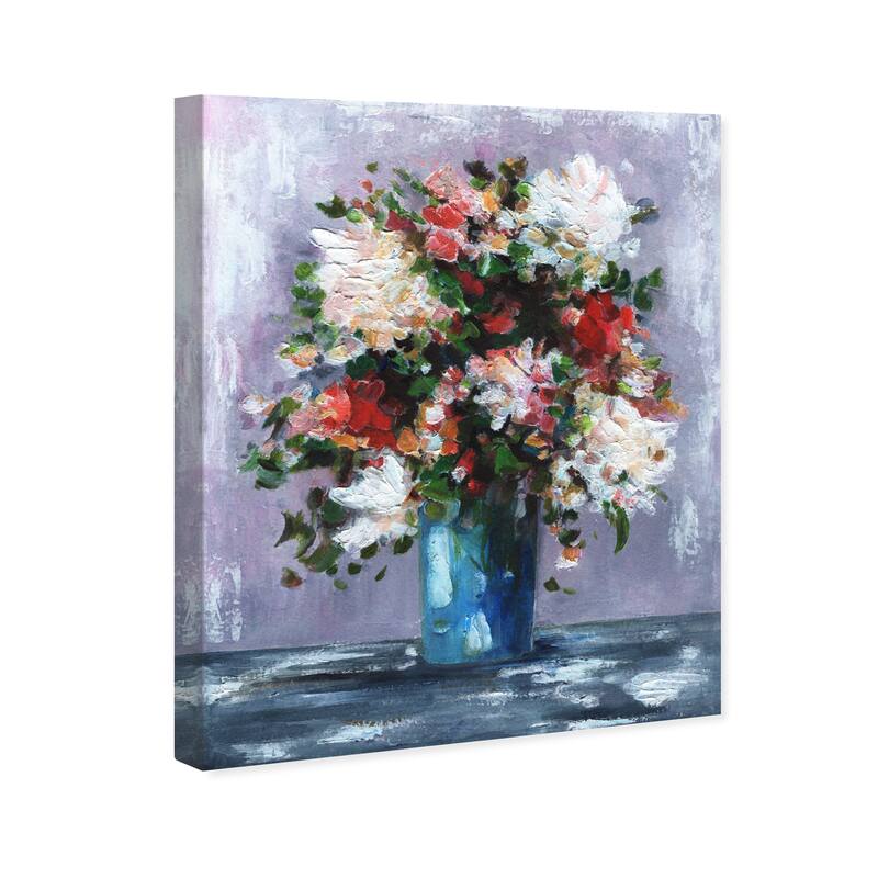 Wynwood Studio Canvas Floral and Botanical Textured Bouquet Purple and Light Purple Traditional Wall Art Canvas Print