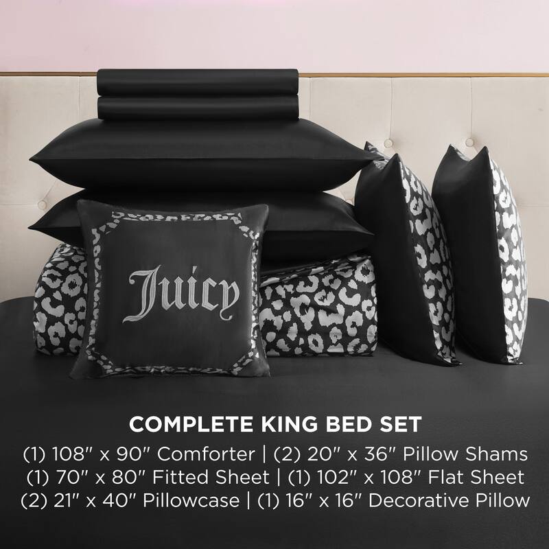 Juicy Couture Modern Leopard Satin Comforter Set 6-8 Piece Bed in a Bag