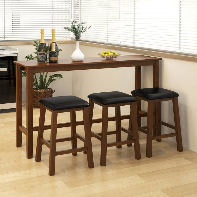 Gymax 4-Piece Bar Table Set w/ Power Outlet Counter-Height Table & 3