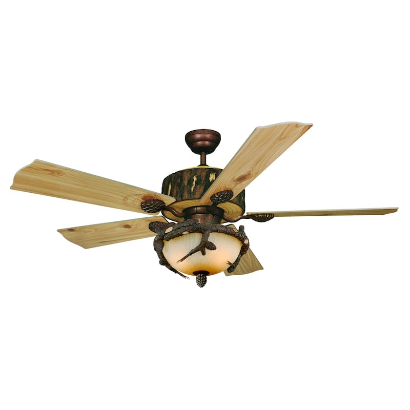 Log Cabin 52-in. Bronze Wood Rustic Ceiling Fan - 52-in W x 14.5-in H x 52-in D