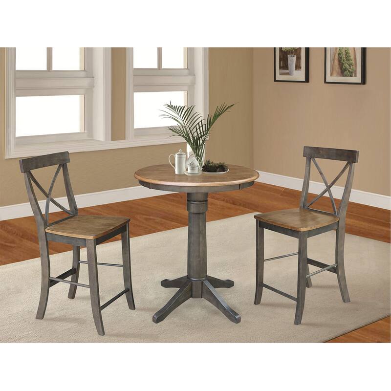 30" Round Counter Height Table With 2 X-Back Stools - 3 Piece Set