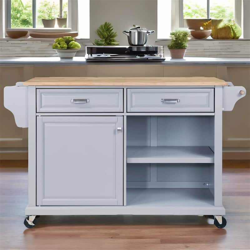 Natural Wood Top Kitchen Island with Storage - Grey
