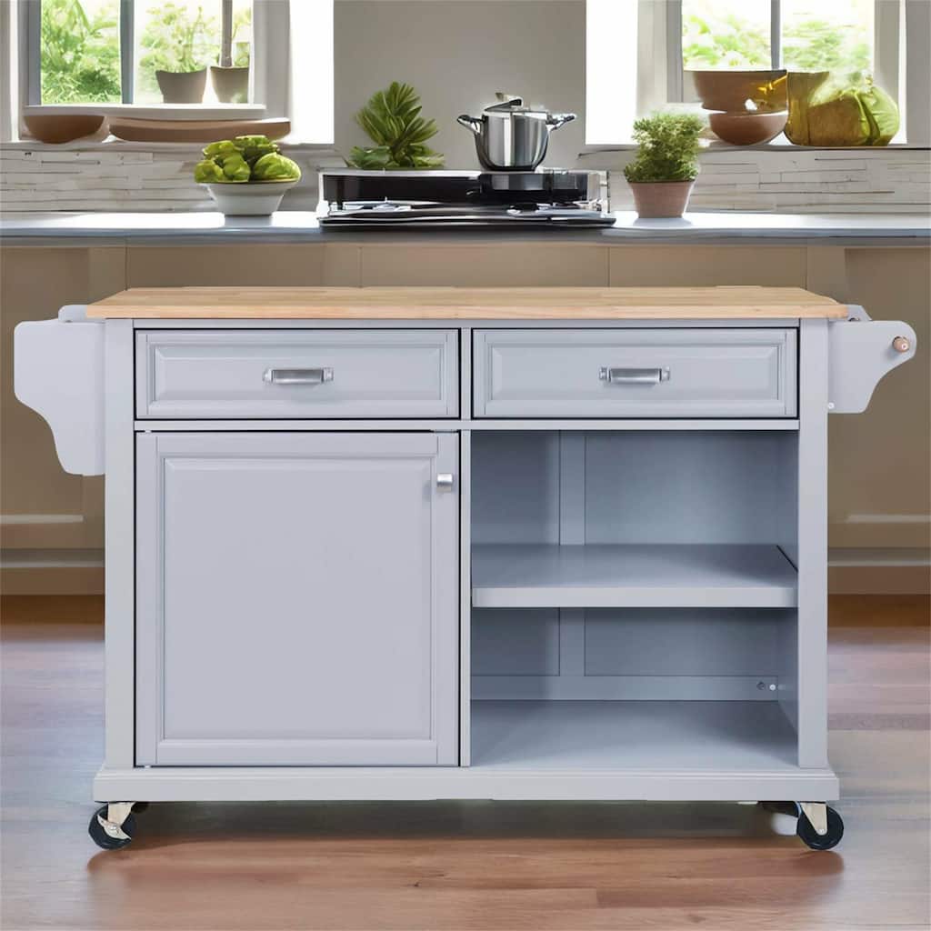Natural Wood Top Kitchen Island with Storage