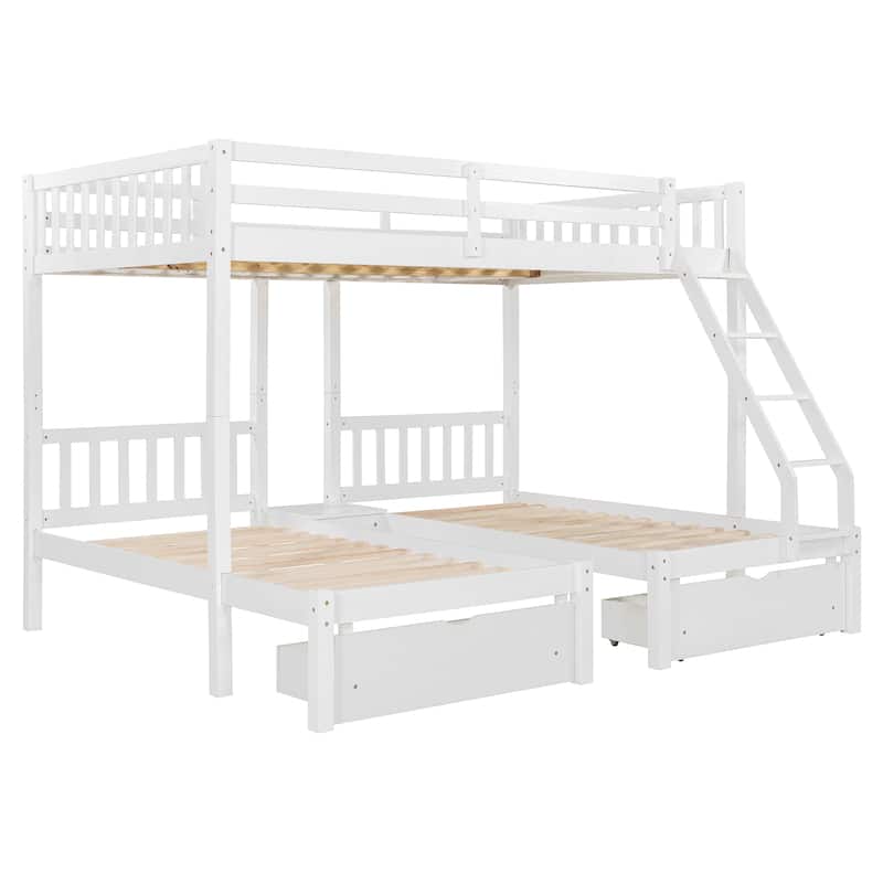 Full Over Twin Twin Bunk Bed with Drawers, Guardrails, and Storage Shelf