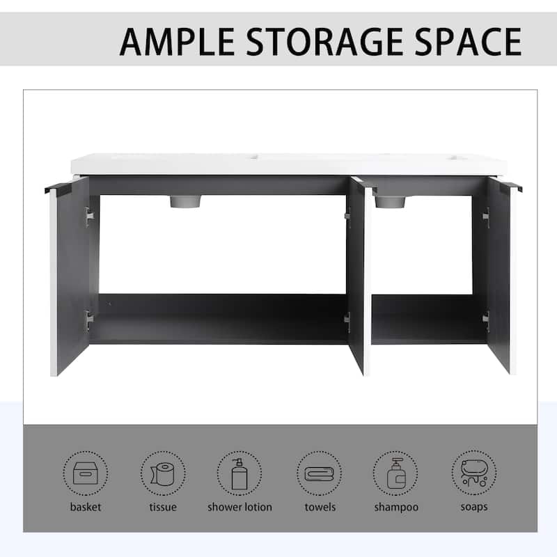 Wall Mounted Bathroom Vanity with Resin Double Sink