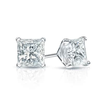 Auriya 14-karat Gold Lab Grown 1.25 carat TDW Princess Diamond Stud Earrings 4-Prong Martini Push-back