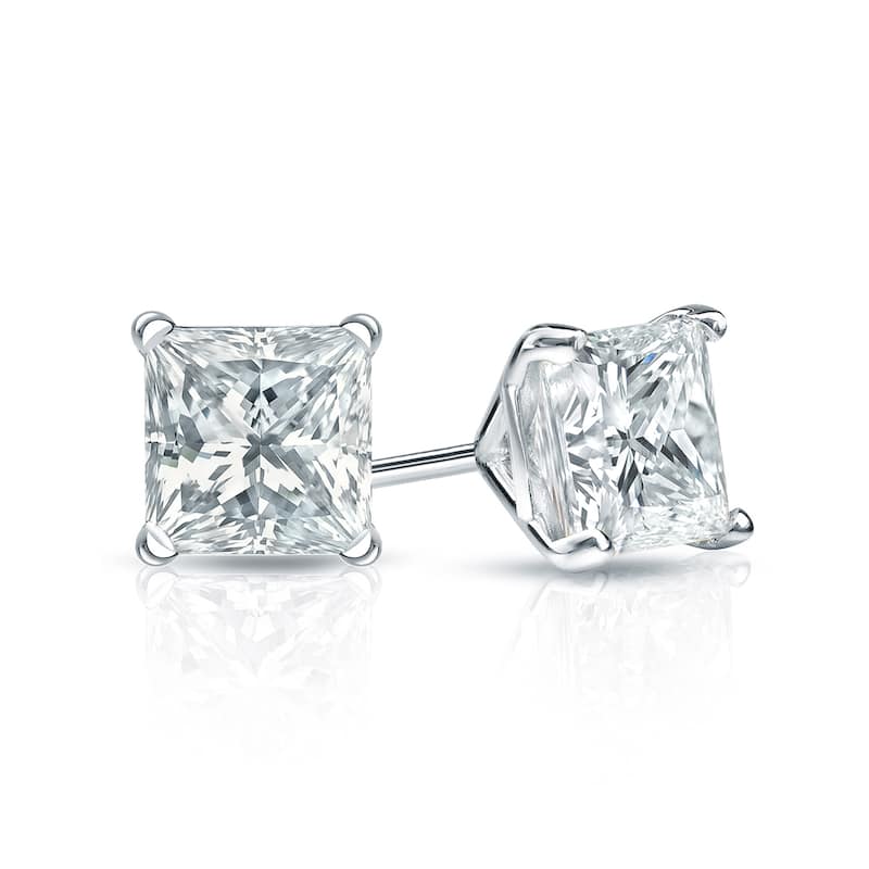 Auriya 18-karat Gold Lab Grown 1.00 carat TDW Princess Diamond Stud Earrings 4-Prong Martini Screw-back