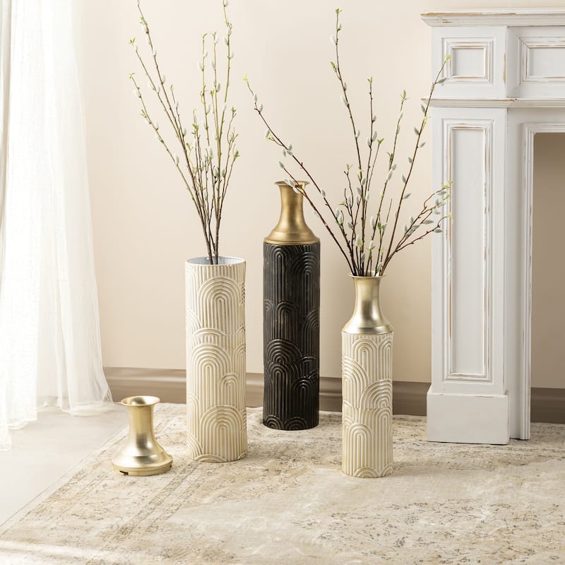 Glitzhome Set of 2 Modern White Black and Gold Metal Floor Vases Fall Thanksgiving Gifts