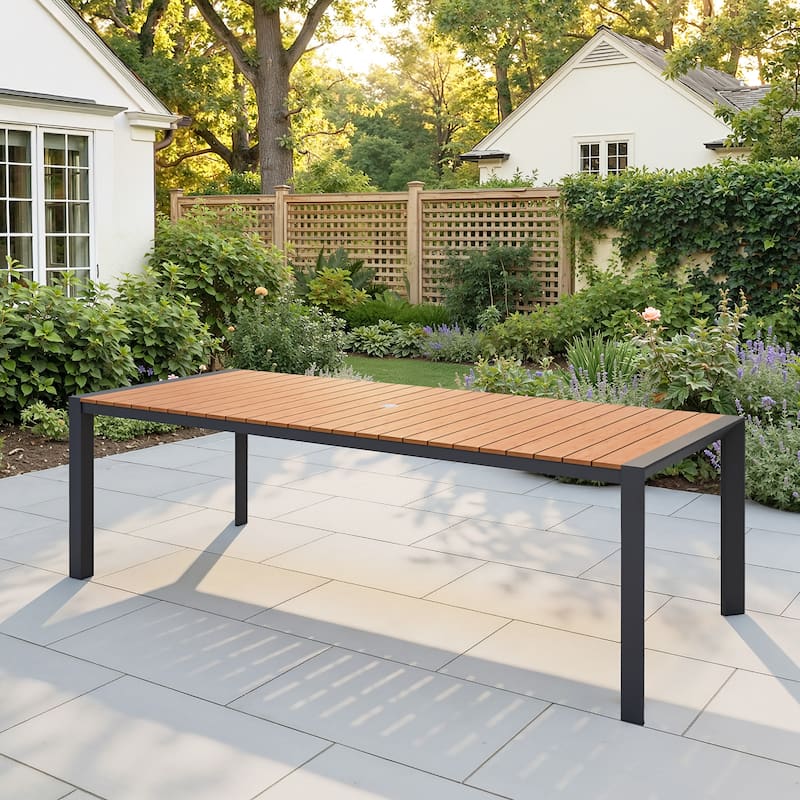 Outdoor All-Weather Aluminum Patio Rectangular Dining Table with Umbrella Hole