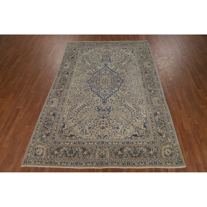 Ivory Tabriz Persian Area Rug Hand-Knotted Wool Carpet - 6'3"x 9'5"