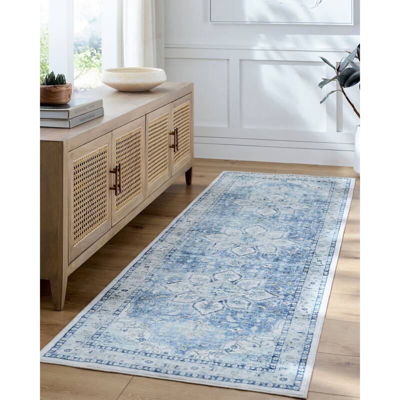 Livabliss Traditional Lavable Medallion Washable Area Rug - 2'7" x 4' - Blue/Off White