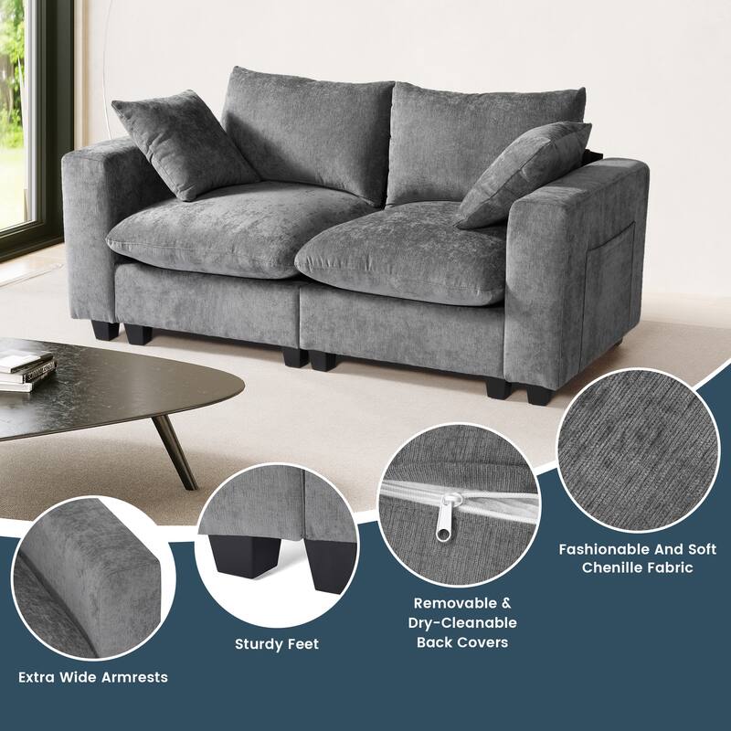 Lucca Chenille Upholstered Modular Loveseat with USB Port