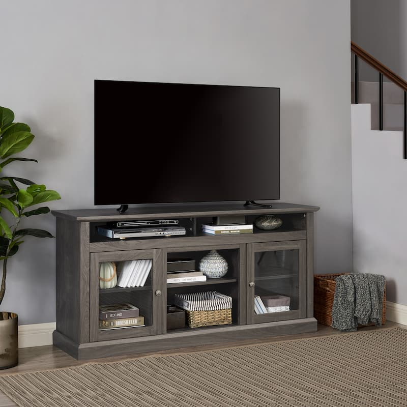60" Modern TV Stand with Shelves & Glass Cabinets for TVs Up to 65"