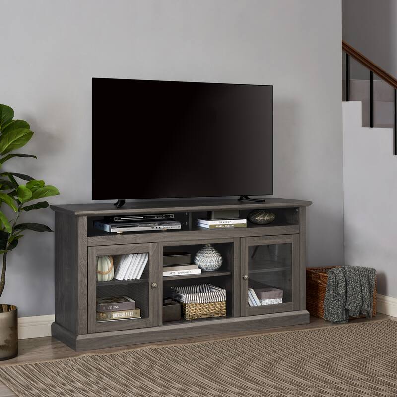 Modern TV Stand Media Stand Modern Entertainment Console for TV Up to 65" with Glass Door Open and Closed Storage Space