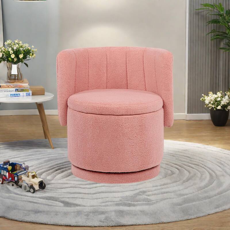 Boucle Swivel Chair with 360° Rotating Storage Accent Chair for Living Room/Bedroom - Pink