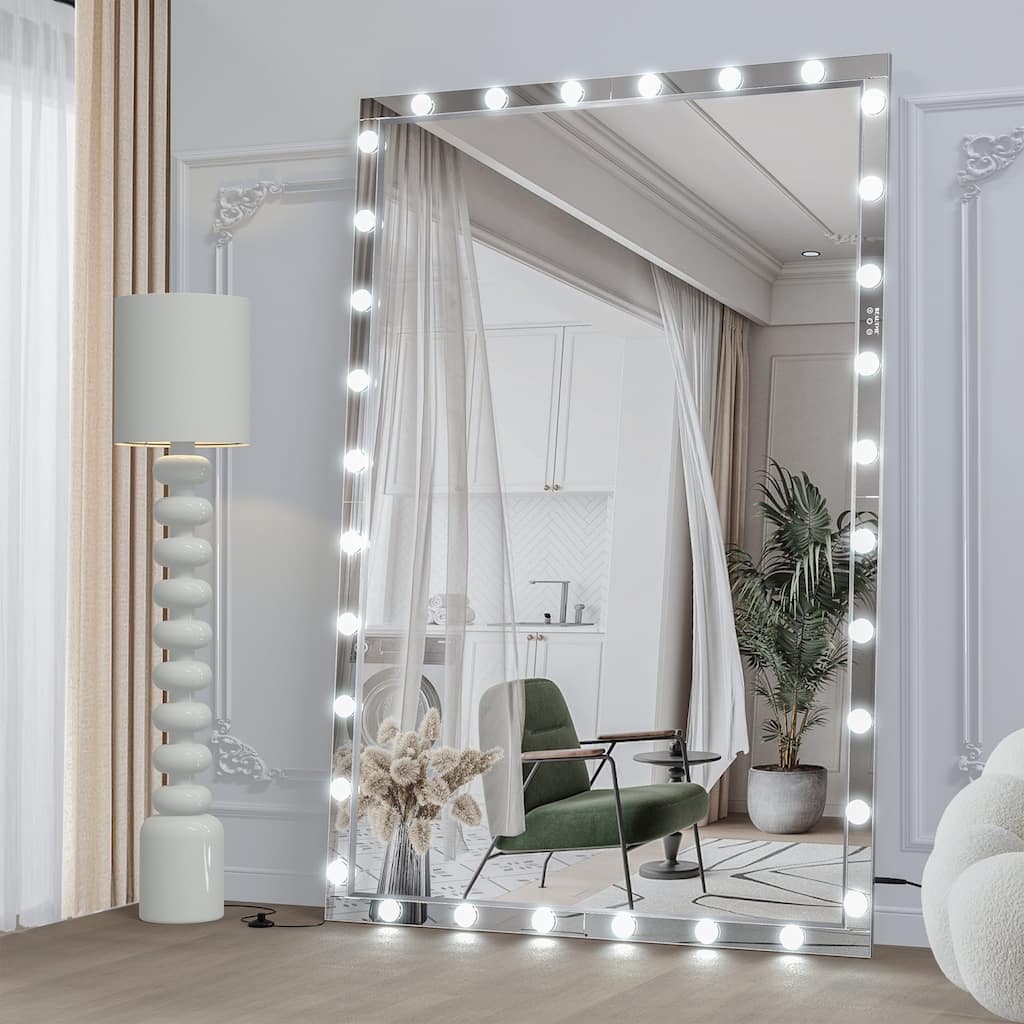 72 inches Rectangular Framed Wall Mounted Hollywood LED Mirror in Silver