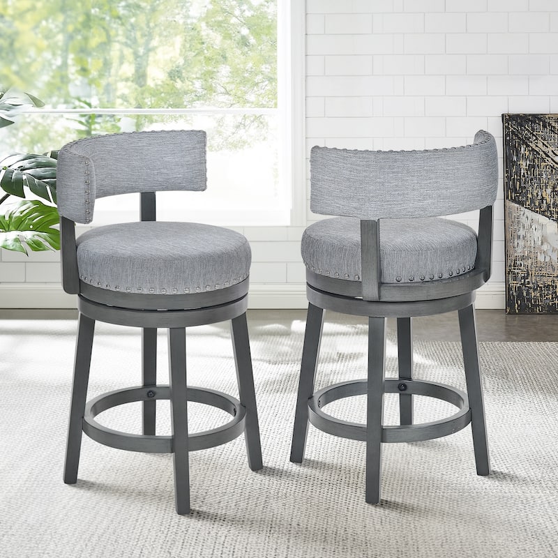 Modern Velvet Swivel Bar Stool - 25" or 30" Counter Height with Adjustable Footrest & Walnut Base, for Kitchen Islands