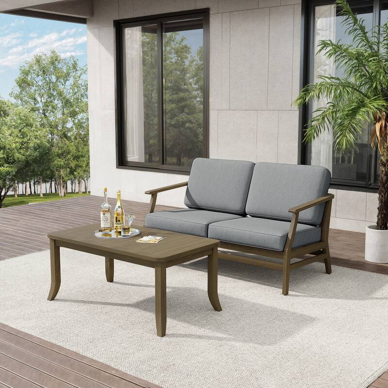 Teak Outdoor Patio Loveseat and Coffee Table Set (2-Piece)