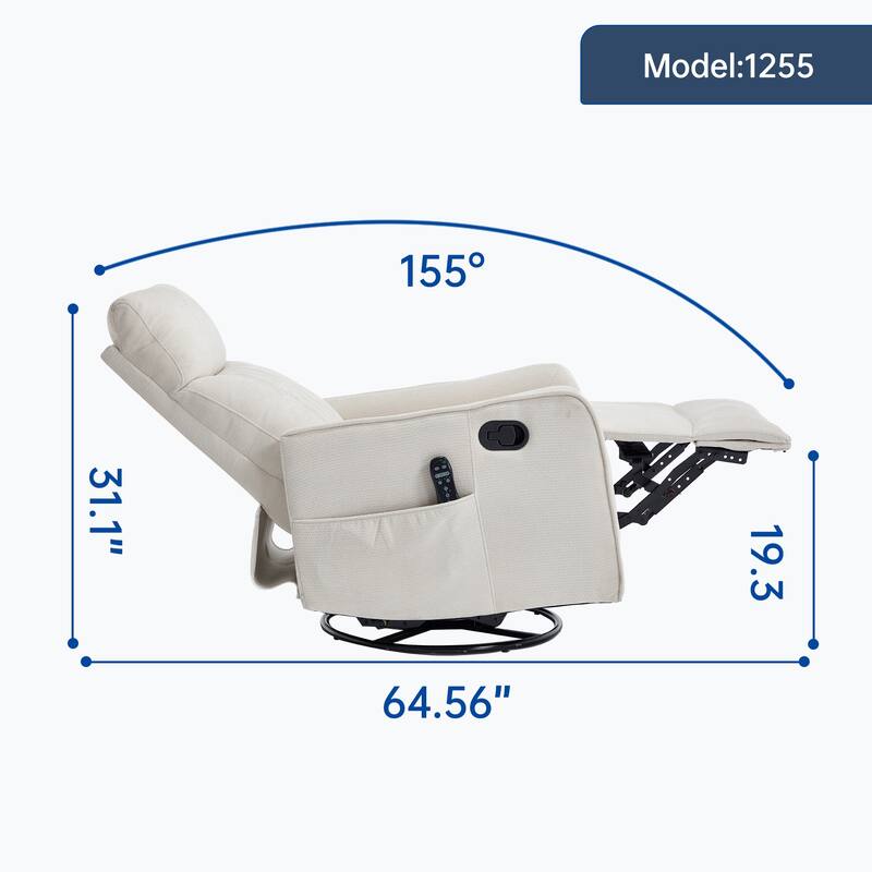 Fabric Recliner Chair with Massage Heat Rocker and 360 Degree Swivel