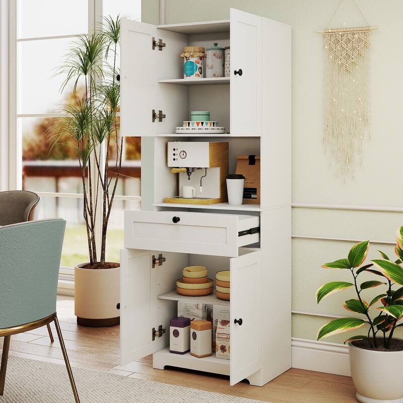 Gymax 67.5'' Kitchen Pantry Cabinet w/4 Doors 1 Drawer Open Countertop