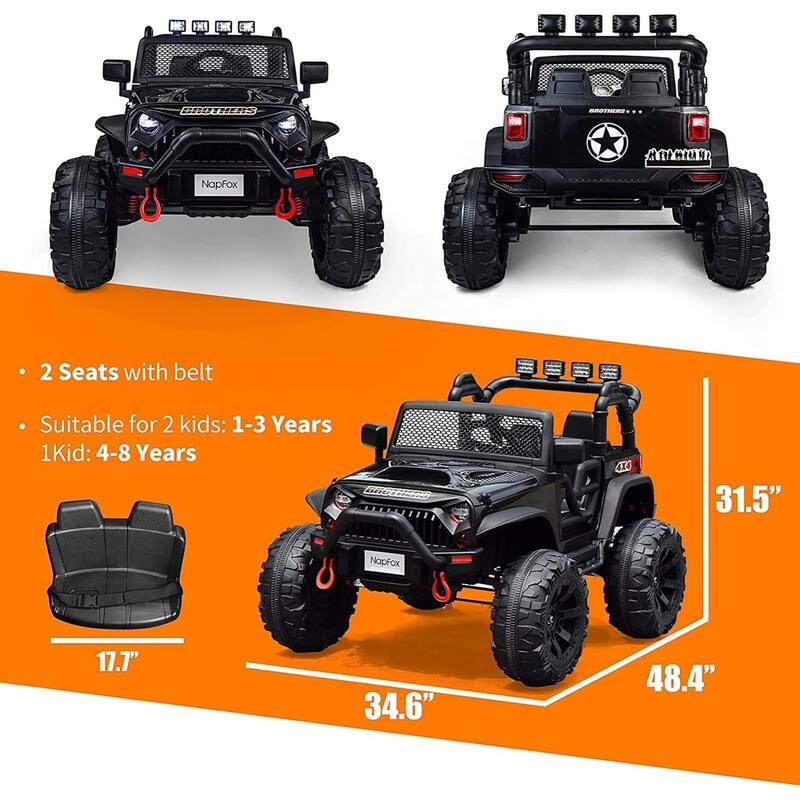 24V Kids Ride-On Truck, 2-Seater Electric Car with Remote Control, Spring Suspension, Music Player, and LED Lights