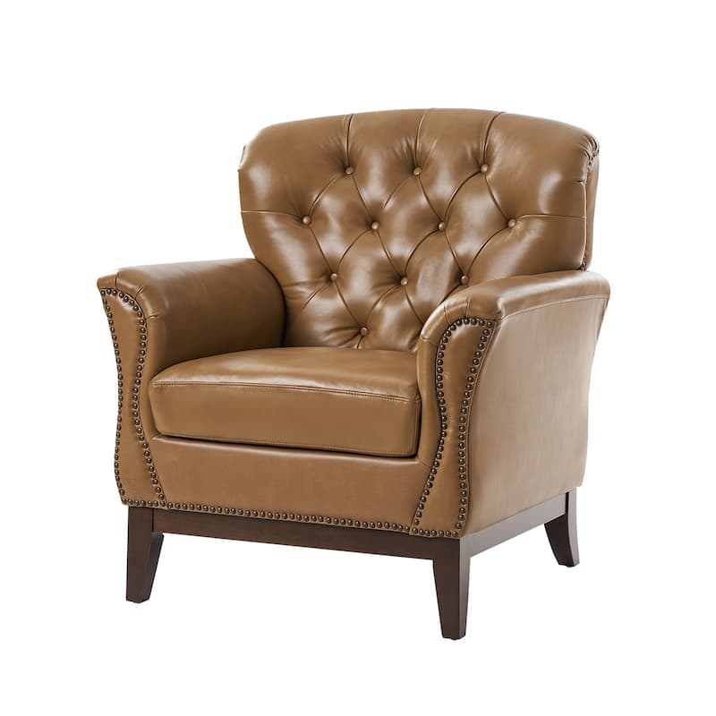 Burt Traditional Genuine Leather Accent Chair with Tufted Wing Back by HULALA HOME