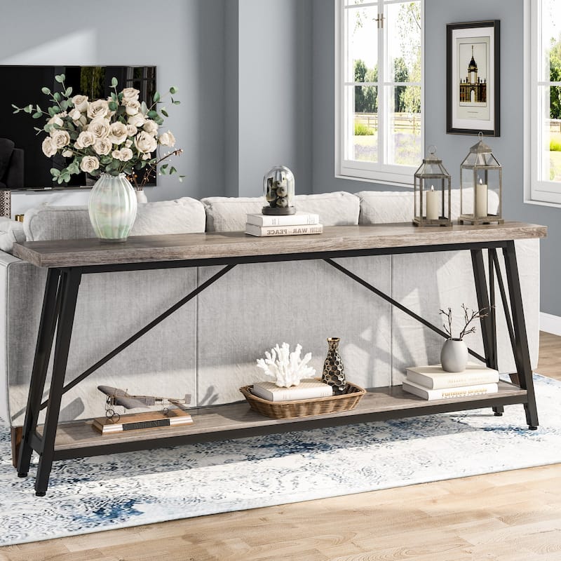 70.9 Inch Extra Long Sofa Table, Industrial Entry Console Table - Grey